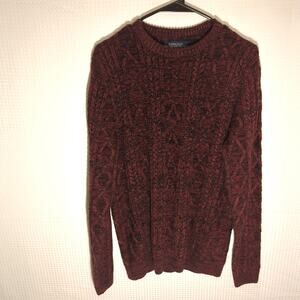 Pull&Bear M Sweater Red Black Textured Knit Crew Neck Long Sleeve Pullover Men